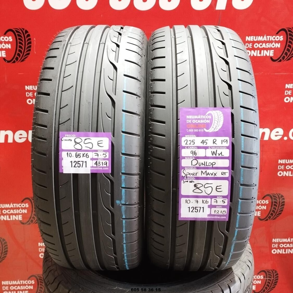 2x 225 45 R19 96WXL DUNLOP SPORT MAXX RT DOT:4319/1218 (SIN USO) Ref.12571