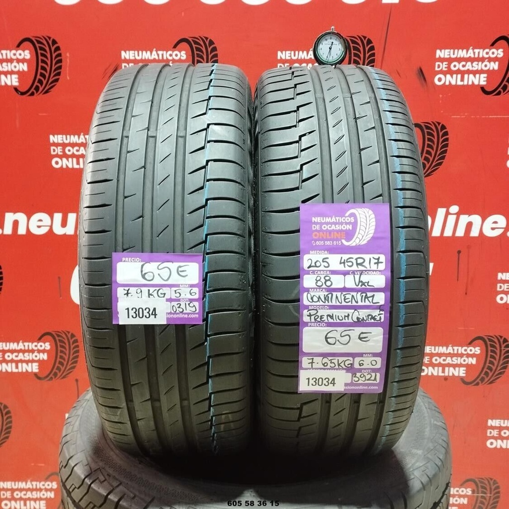 2x 205 45 R17 88VXL CONTINENTAL PREMIUM CONTACT6 6.0/5.6mm REF:13034