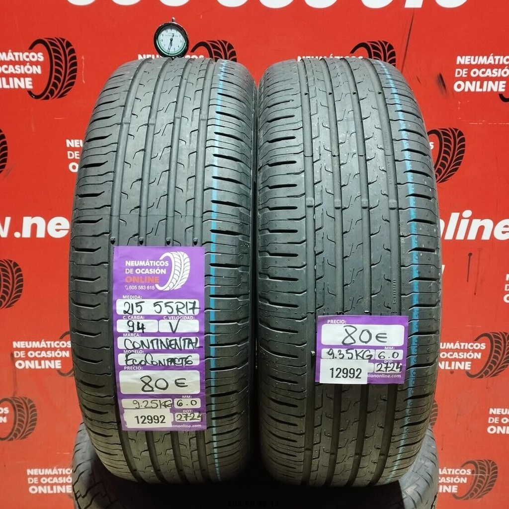 2x 215 55 R17 94V CONTINENTAL ECOCONTACT6 6.0/6.0mm REF:12992