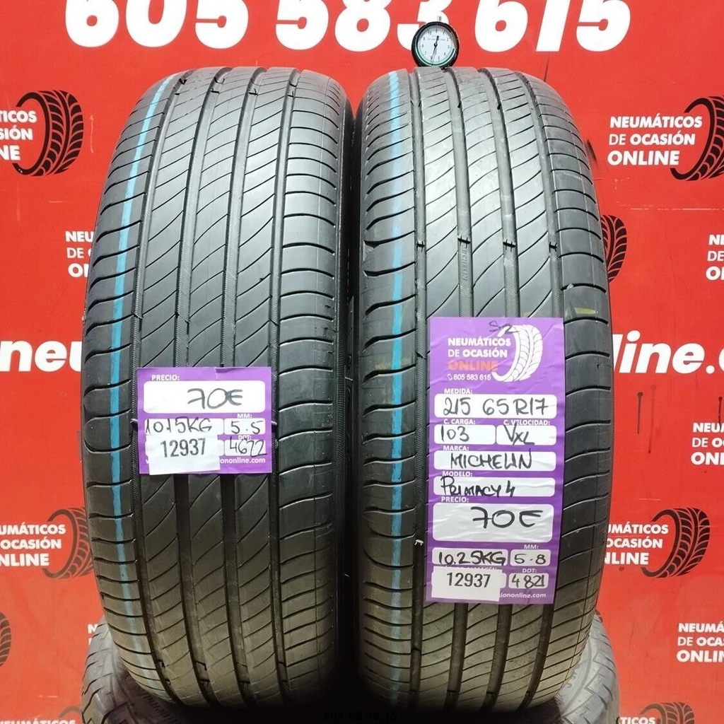 2x 215 65 R17 103VXL MICHELIN PRIMACY4 S2 5.5/5.8mm REF:12937