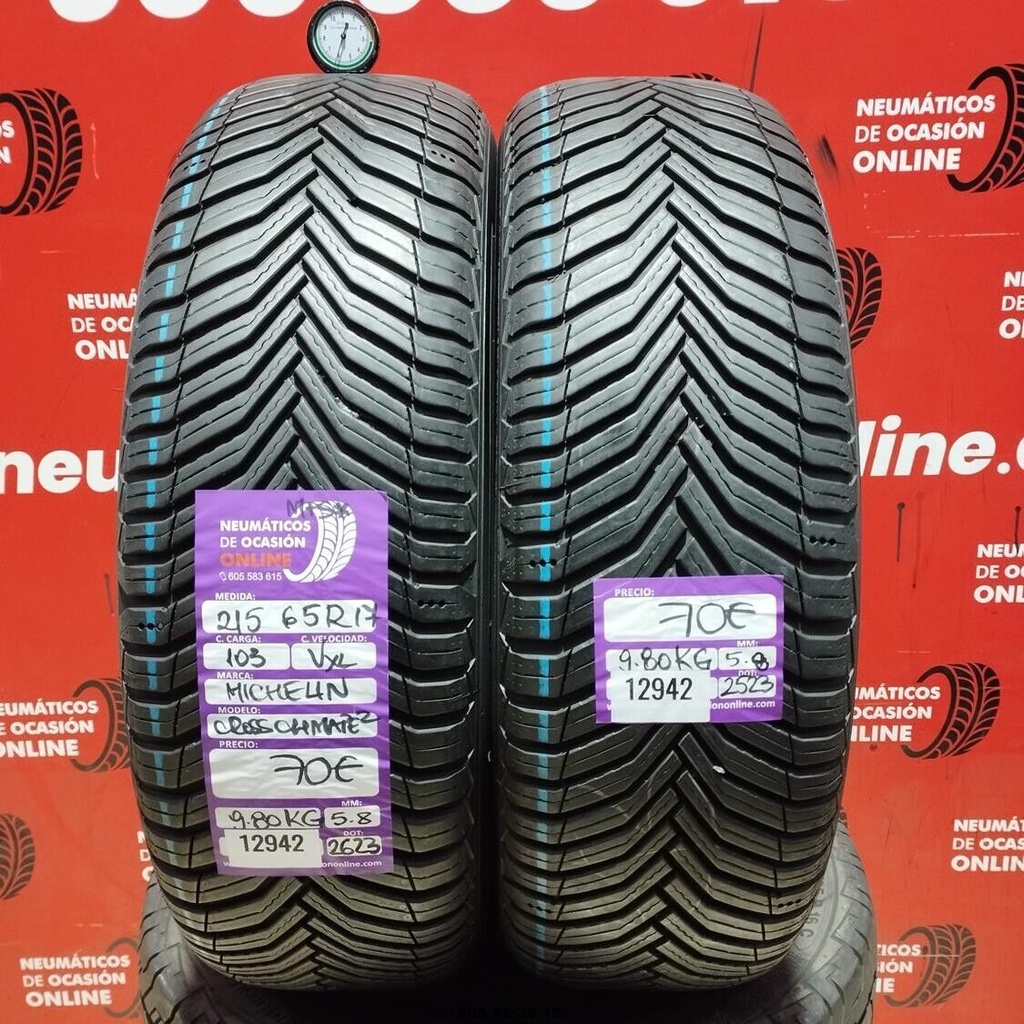 2x 215 65 R17 103VXL MICHELIN CROSS CLIMATE2 M+S* 5.8/5.8mm REF:12942