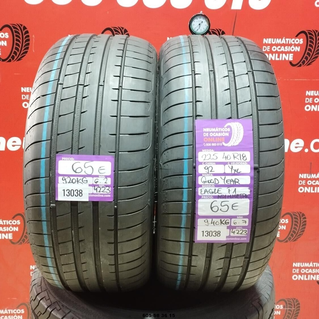 2x 225 40 R18 92YXL GOODYEAR EAGLE F1 ASYMMETRIC3 6.2/6.7mm REF:13038