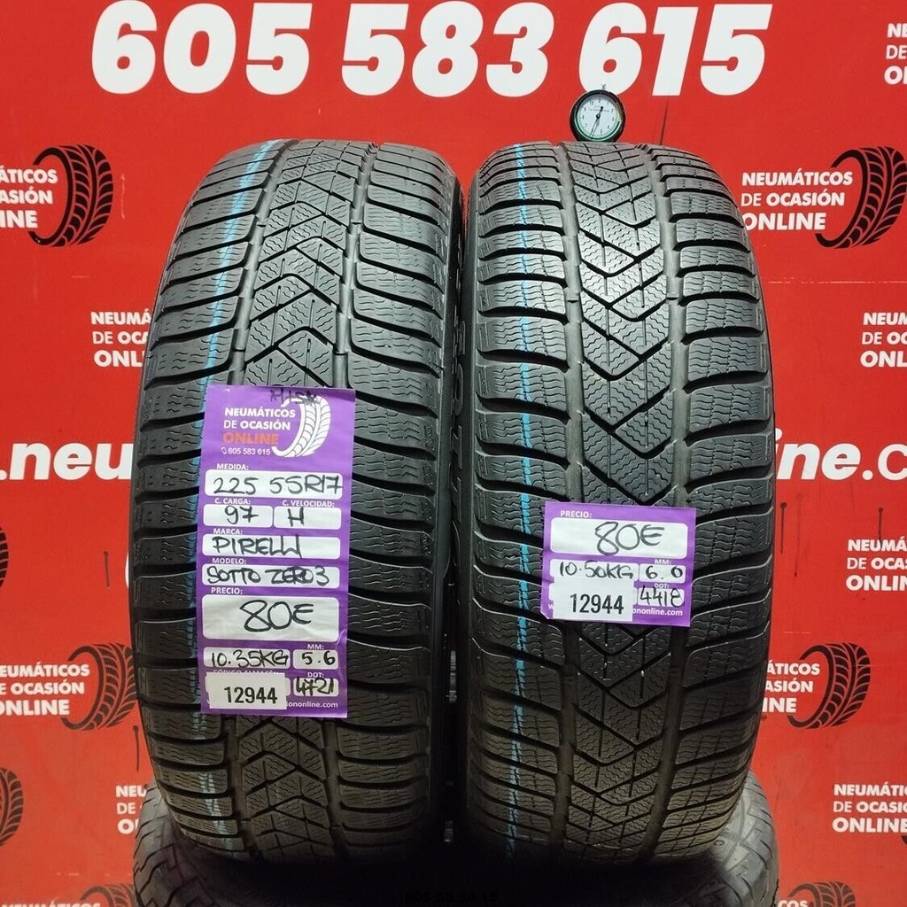 2x 225 55 R17 97H PIRELLI SOTTO ZERO3 M+S* 5.6/6.0mm REF:12944