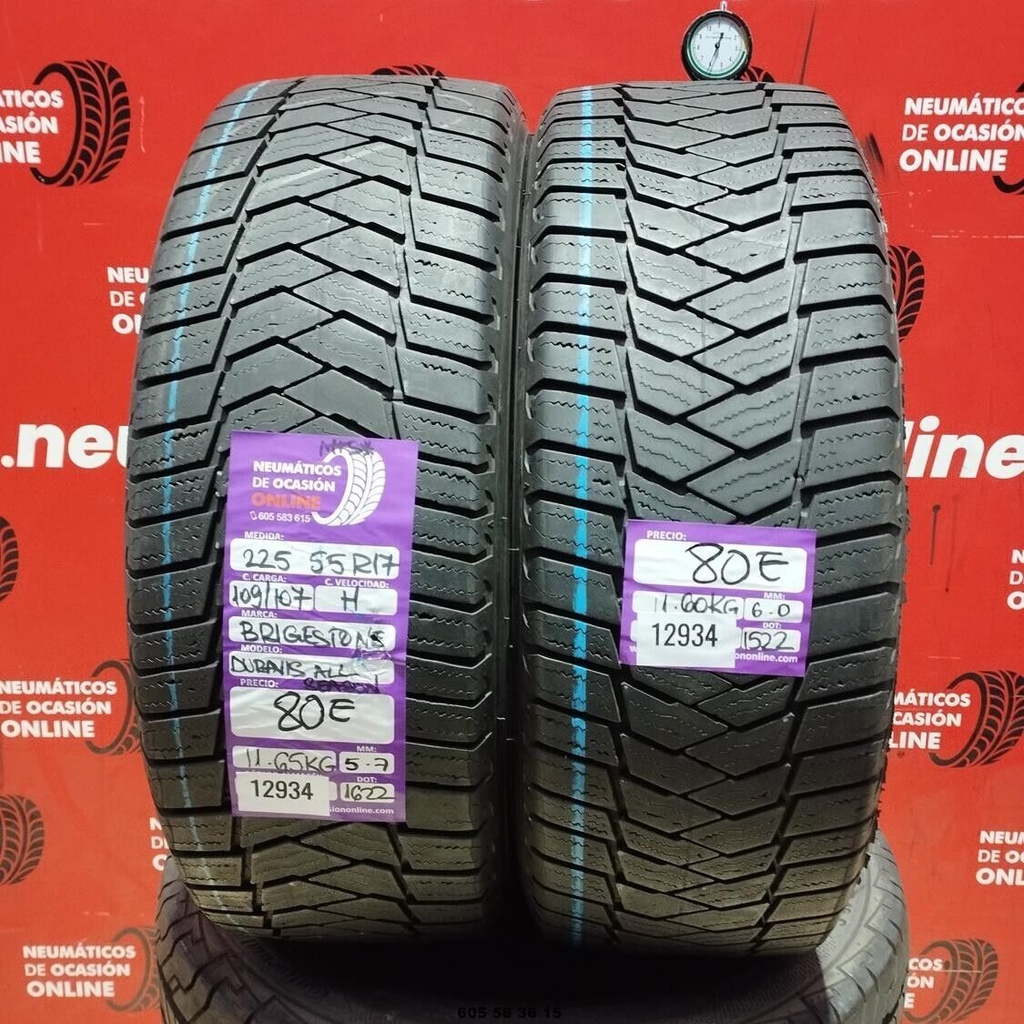 2x 225 55 R17 109/107H BRIDGESTONE DURAVIS ALL SEASON M+S* 5.7/6.0mm REF:12934