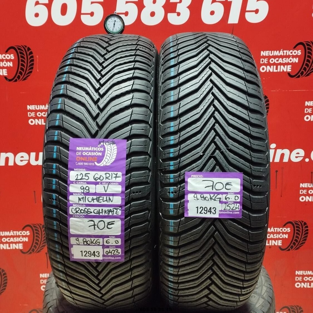 2x 225 60 R17 99V MICHELIN CROSS CLIMATE2 M+S* 6.0/6.0mm REF:12943