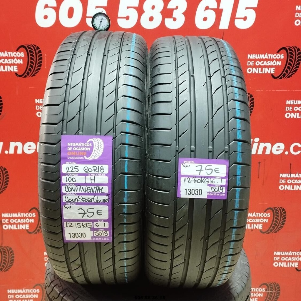 2x 225 60 R18 100H CONTINENTAL CONTISPORT CONTACT5 SUV 6.1/6.1mm REF:13030