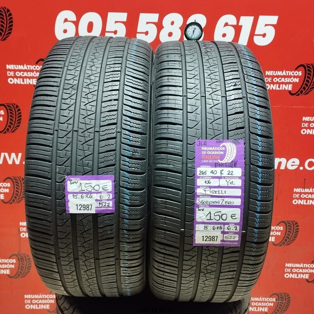 2x 265 40 R22 106YXL PIRELLI SCORPION ZERO JLR SUV 6.2/6.2mm REF:12987