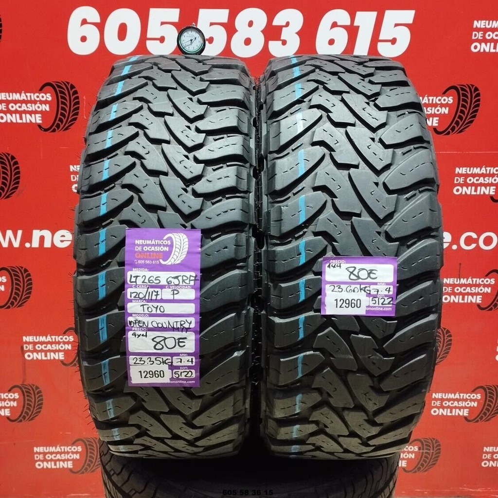 2x 265 65 R17 120/117P TOYO OPEN COUNTRY 4X4 7.4/7.4mm REF:12960