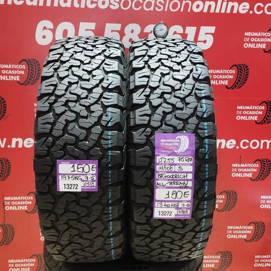 2x 255 75 R17 111/108S BFGOODRICH ALL-TERRAIN 7.5/7.8mm REF:13272