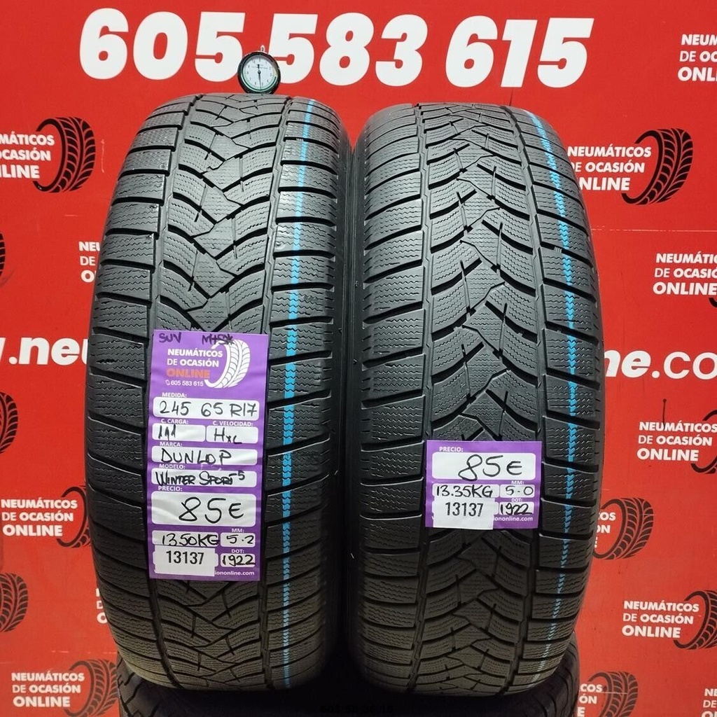 2x 245 65 R17 111HXL DUNLOP WINTER SPORT SUV M+S* 5.2/5.0mm REF:13137