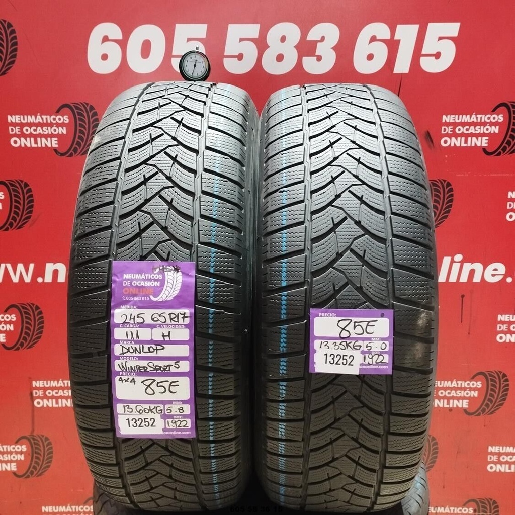 2x 245 65 R17 111H DUNLOP WINTER SPORT5 4X4 M+S* 5.8/5.0mm REF:13252