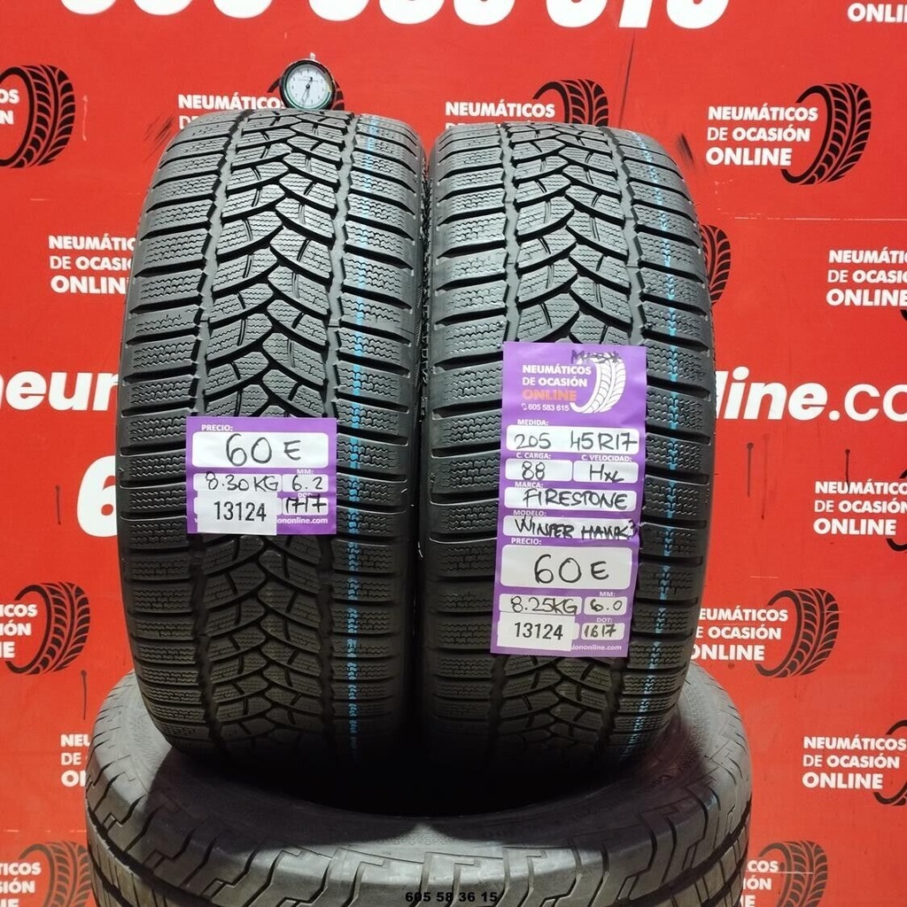 2x 205 45 R17 88HXL FIRESTONE WINTER HAWK3 M+S* 6.2/6.0mm REF:13124