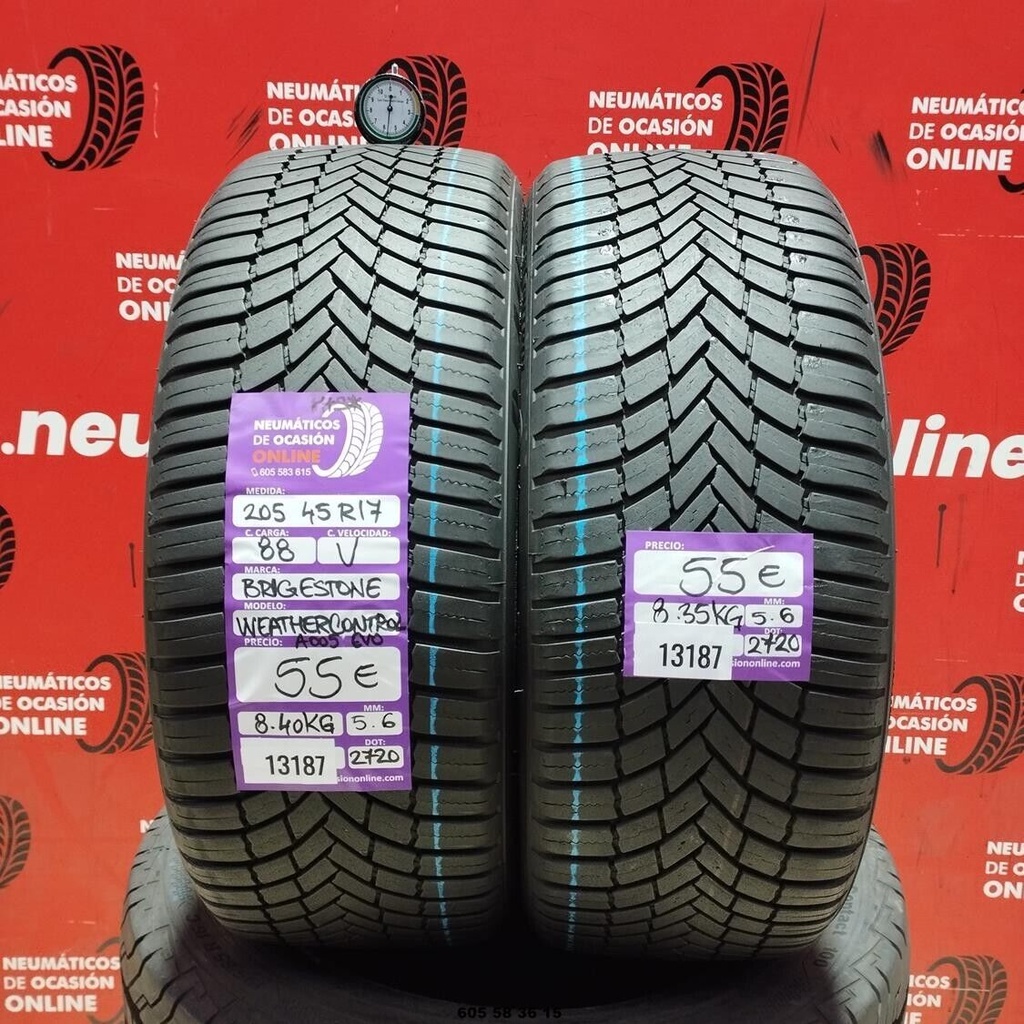 2x 205 45 R17 88V BRIDGESTONE WEATHER CONTROL 5.6/5.6mm REF:13187