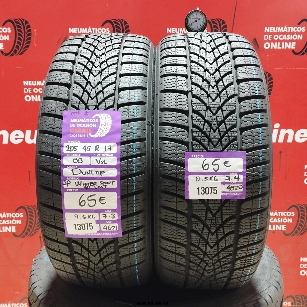 2x 205 45 R17 88VXL DUNLOP SP WINTER SPORT M+S* 7.3/7.4mm REF:13075