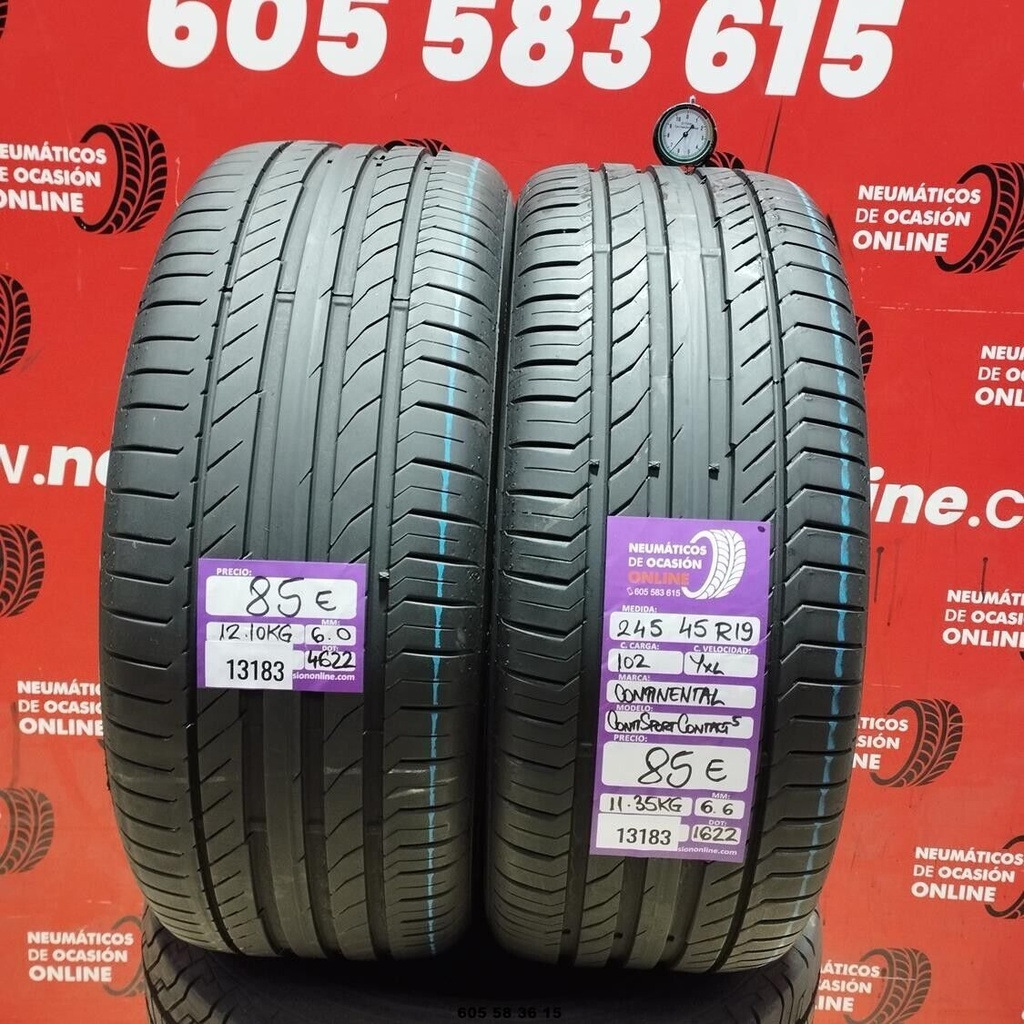 2x 245 50 R19 102YXL CONTINENTAL CONTISPORT CONTACT5 6.0/6.6mm REF:13183