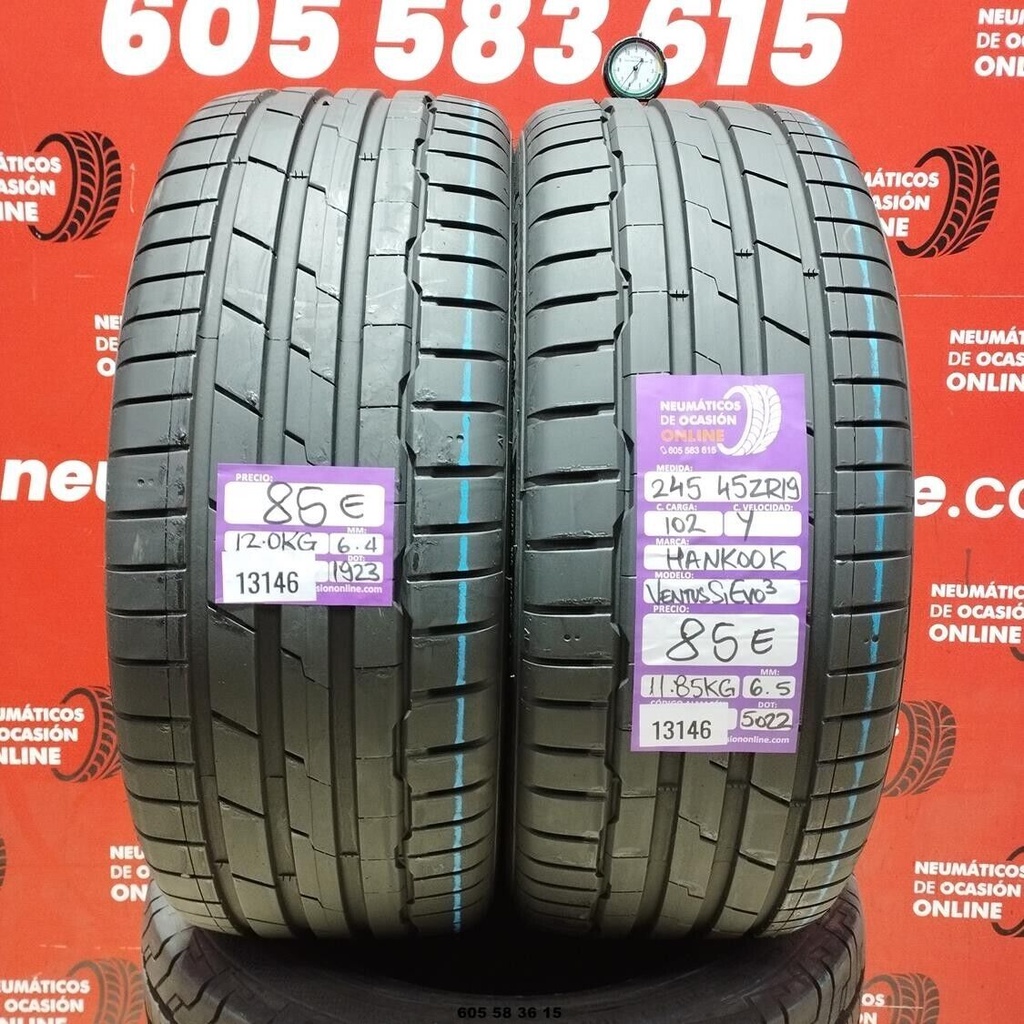 2x 245 45 ZR19 102Y HANKOOK VENTUS S1 EVO3 6.4/6.5mm REF:13146