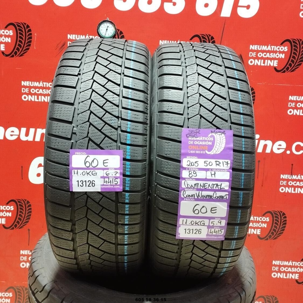 2x 205 50 R17 89H CONTINENTAL CONTIWINTER CONTACT SSR M+S* 5.9/6.2mm REF:13126