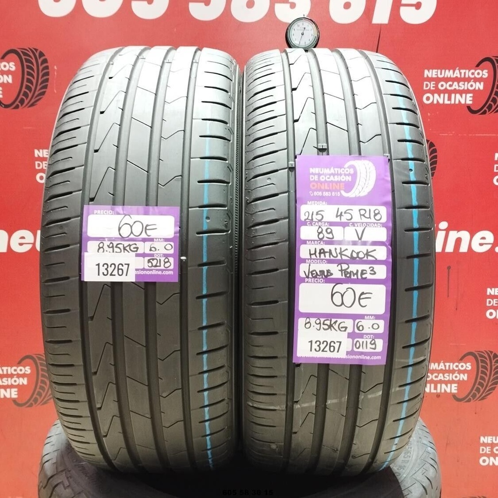 2x 215 45 R18 89V HANKOOK VENTUS PRIME3 6.0/6.0mm REF:13267