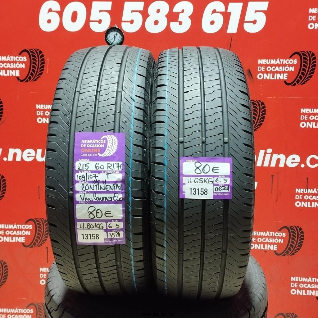 2x 215 60 R17C 109/107T CONTINENTAL VAN CONTACT 6.5/6.5mm REF:13158