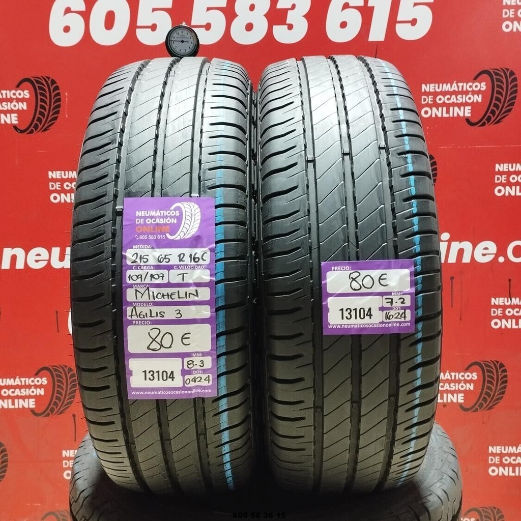 2x 215 65 R16C 109/107T MICHELIN AGILIS 3 7.2/8.3mm REF:13104