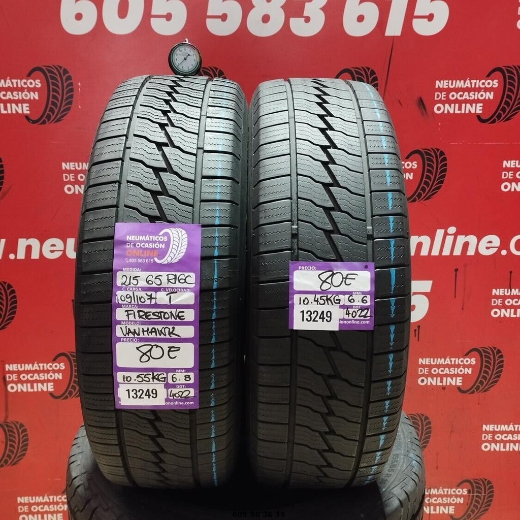 2x 215 65 R16C 109/107T FIRESTONE VAN HAWK 6.8/6.6mm REF:13249