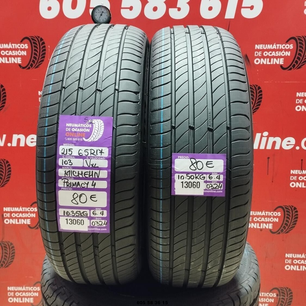 2x 215 65 R17 103VXL MICHELIN PRIMACY4 S2 6.4/6.4mm REF:13060