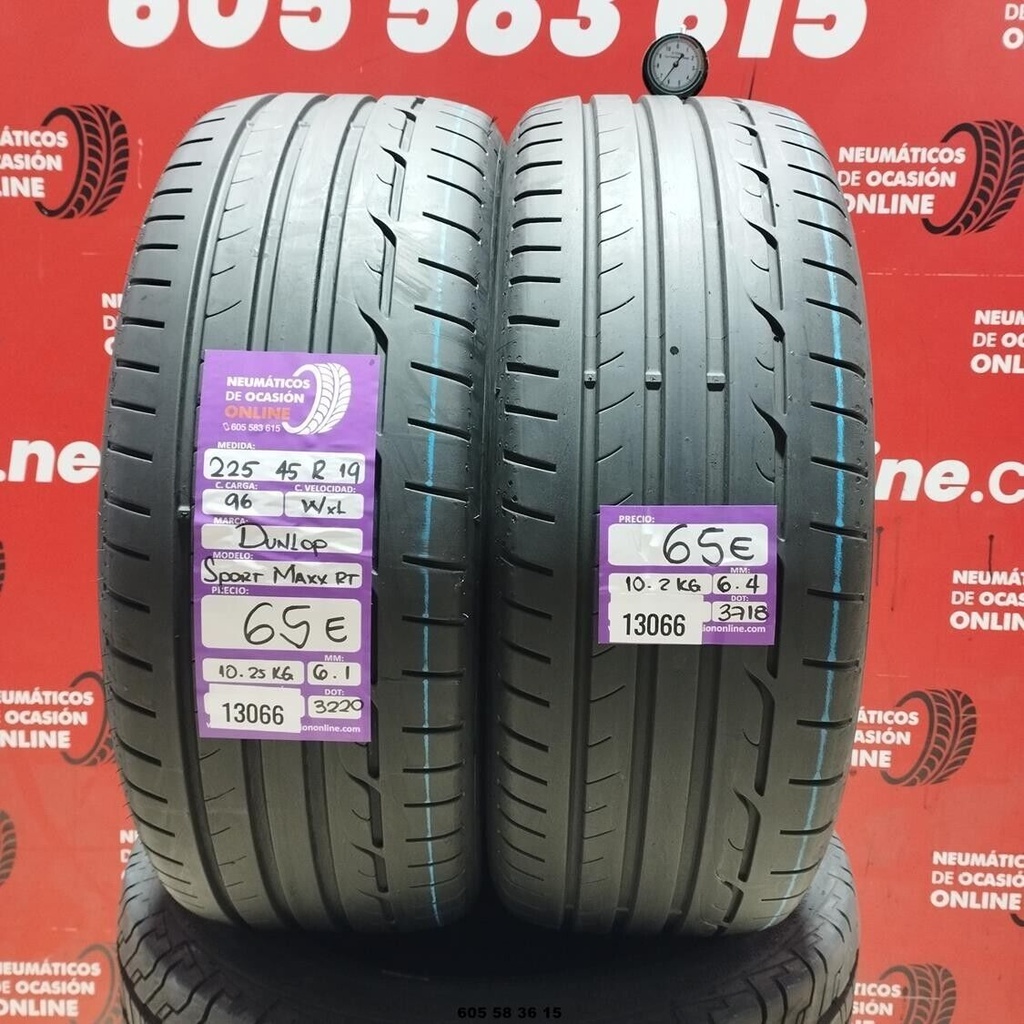 2x 225 45 R19 96WXL DUNLOP SPORT MAXX RT 6.1/6.4mm REF:13066