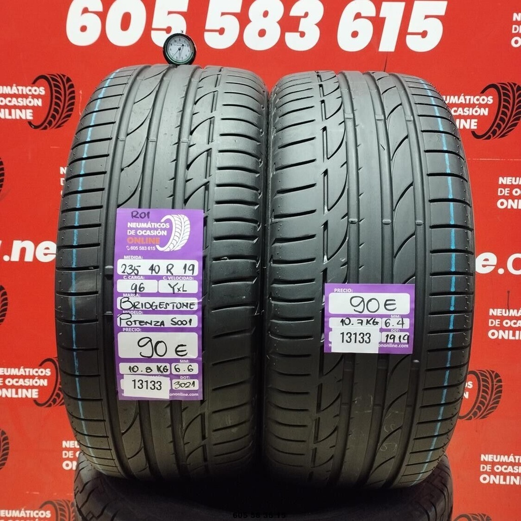 2x 235 40 R19 96Y XL BRIDGESTONE POTENZA S001 6.6/6.4MM REF. 13133