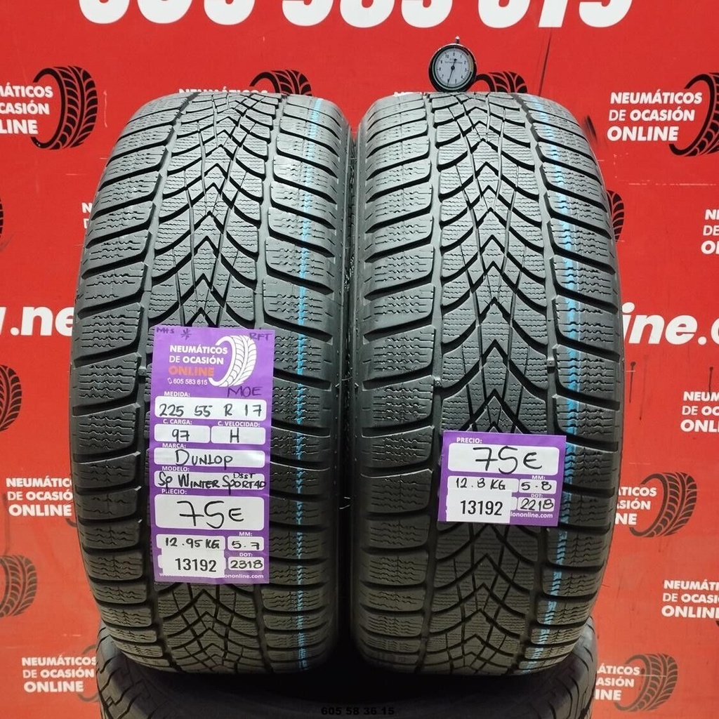 2x 225 55 R17 97H DUNLOP SP WINTER SPORT M+S* MOE 5.7/5.8mm REF:13192