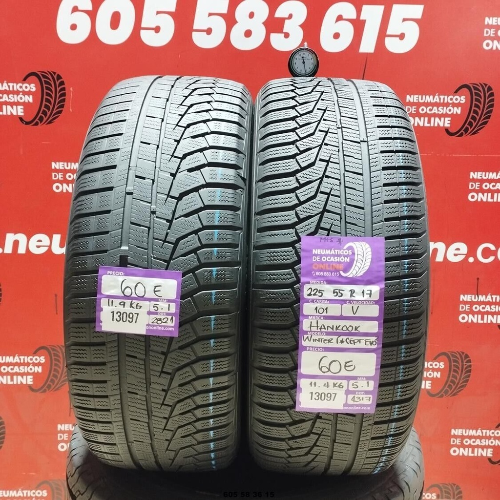 2x 225 55 R17 101V HANKOOK WINTER I*CEPT EVO M+S* 5.1/5.1mm REF:13097