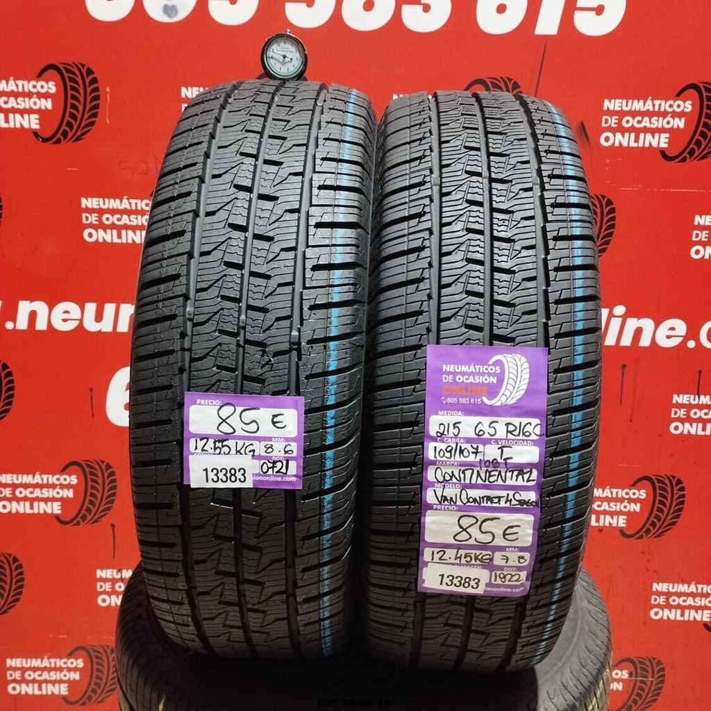 2x 215 65 R 16C 109/107T CONTINENTAL VAN CONTACT 4SEASON 8.6/7.8mm REF:13383