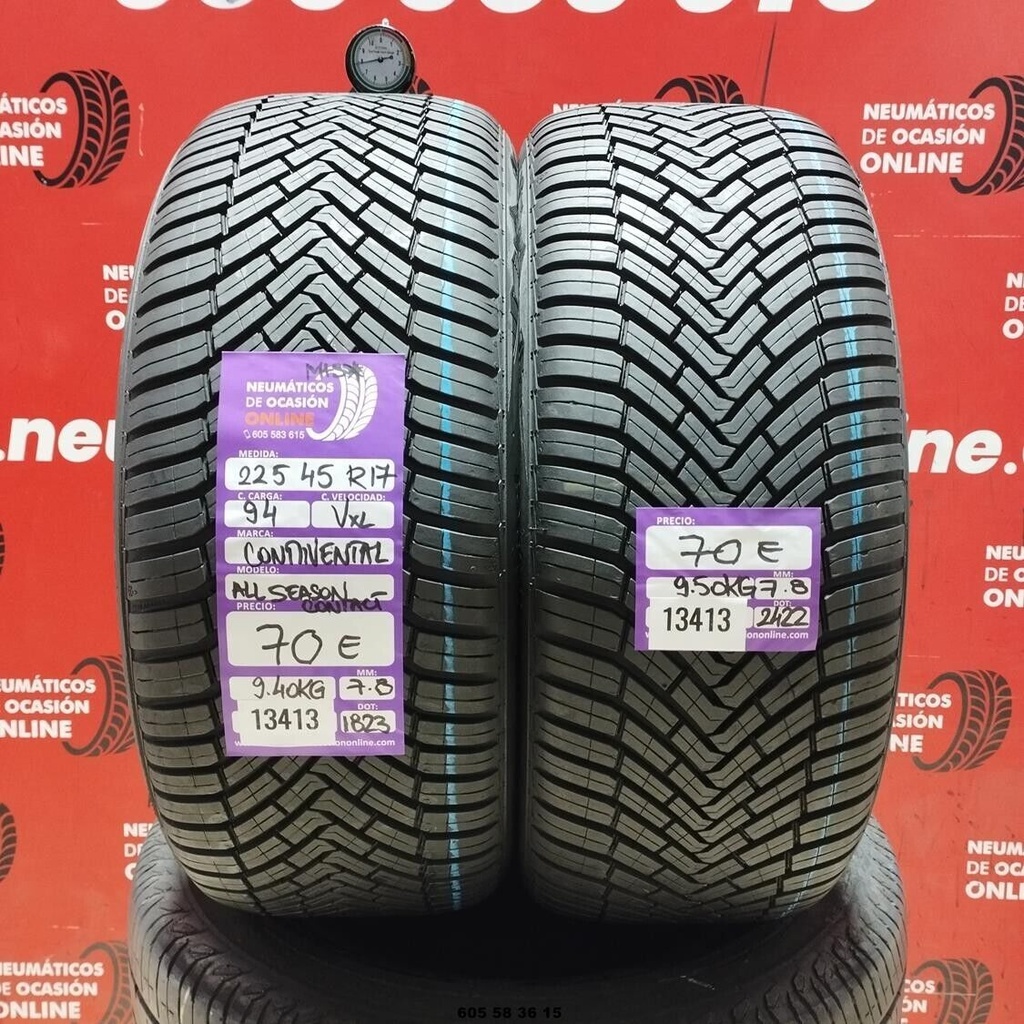 2x 225 45 R17 94VXL CONTINENTAL ALL SEASON CONTACT M+S* 7.8/7.8mm REF:13413