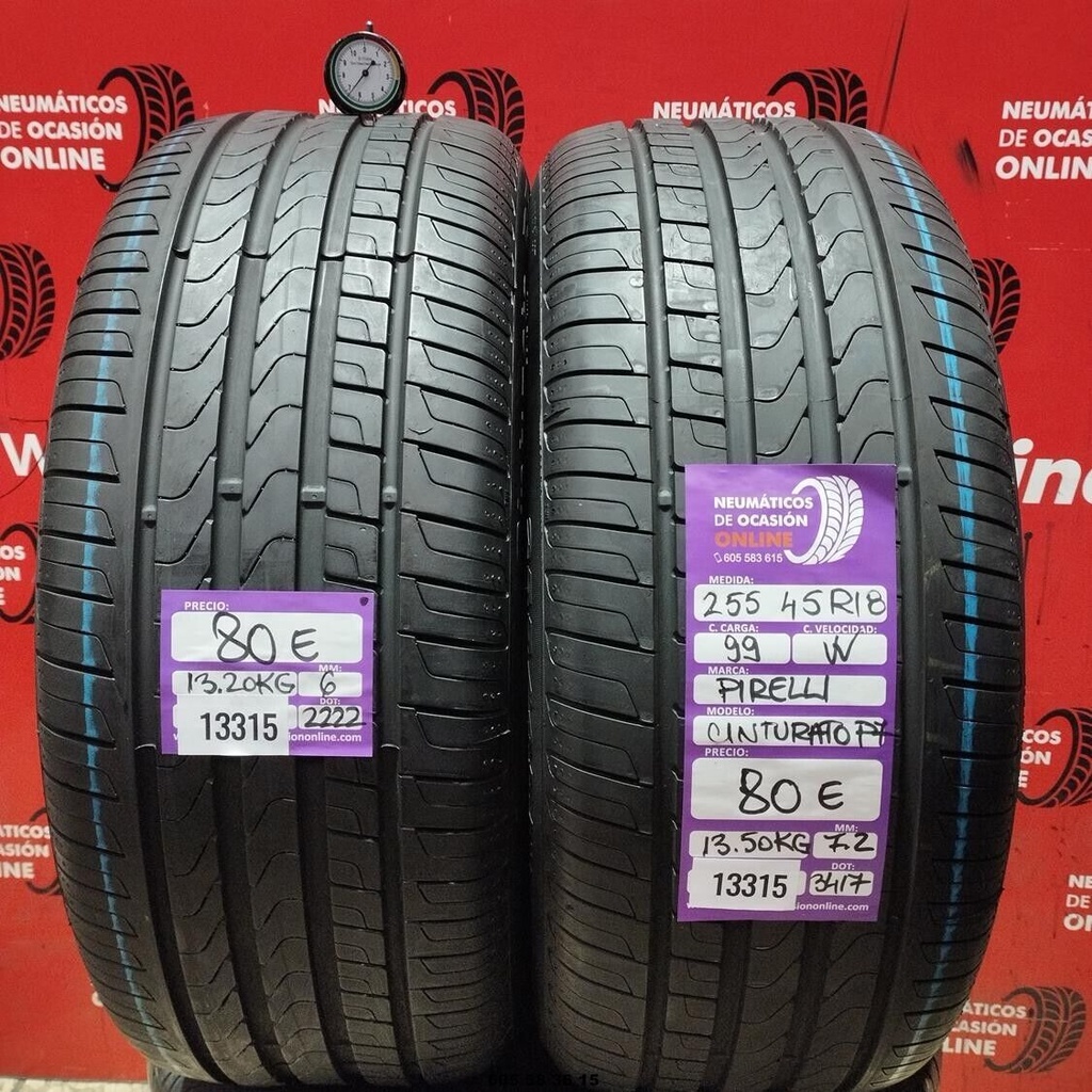 2x 255 45 R18 99W PIRELLI CINTURATO P7 6.0/7.2MM REF. 13315