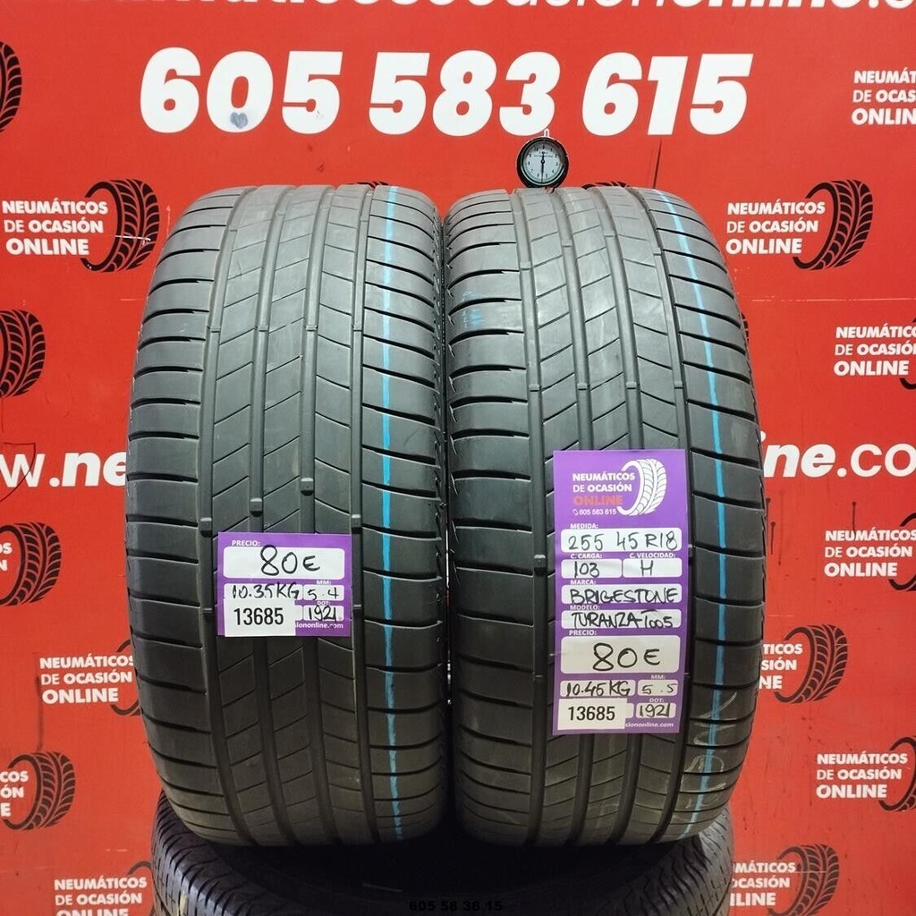 2x 255 45 R18 103H Bridgestone Turanza T005 5.4/5.5MM Réf. 13685