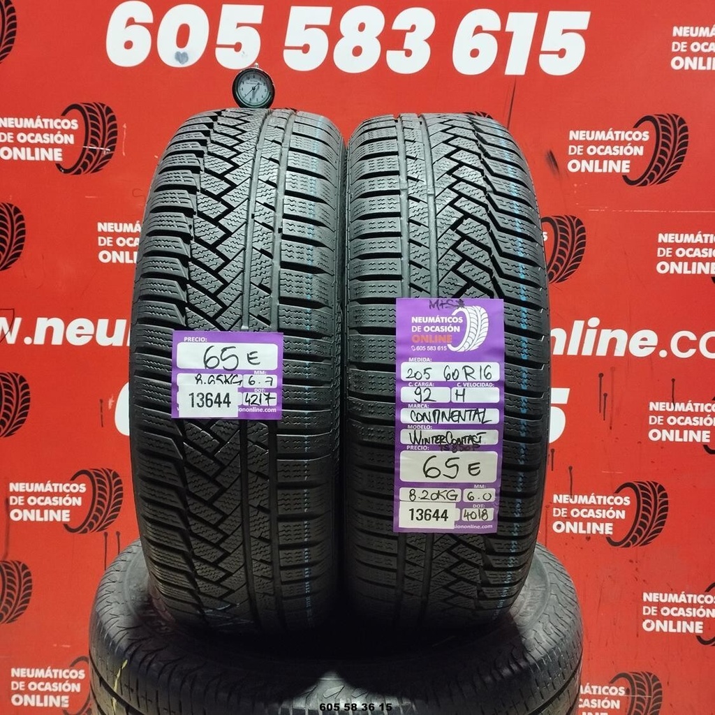 2x 205 60 R16 92H CONTINENTAL WINTER CONTACT  M+S* 6.7/6.0MM REF. 13644