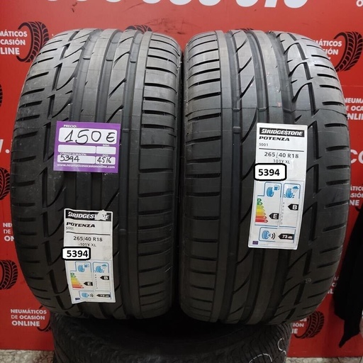 [Ref.5394] [Ref.5394] 2x 265 40 R18 101Y XL 8.0/8.0mm Bridgestone Potenza S001 Ref.5394