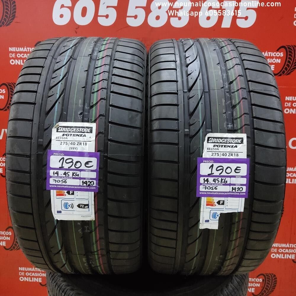 [Ref.7056] 2x 275 40 R18 99Y 8.0/8.0mm Bridgestone Potenza RE050A Ref.7056