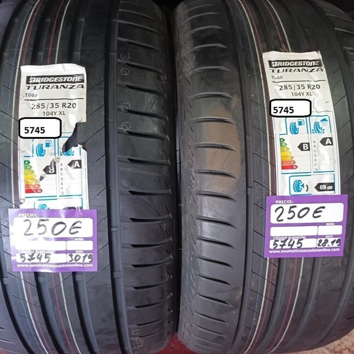 [Ref.5745] [Ref.5745] 2x 285 35 R20 104Y XL 8.0/8.0mm Bridgestone Turanza T005 Ref.5745 SM