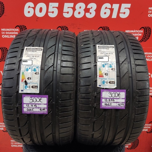 [Ref.6665] 2x 295 30 R19 100Y XL 8.0/8.0mm Bridgestone potenza S001 Ref.6665