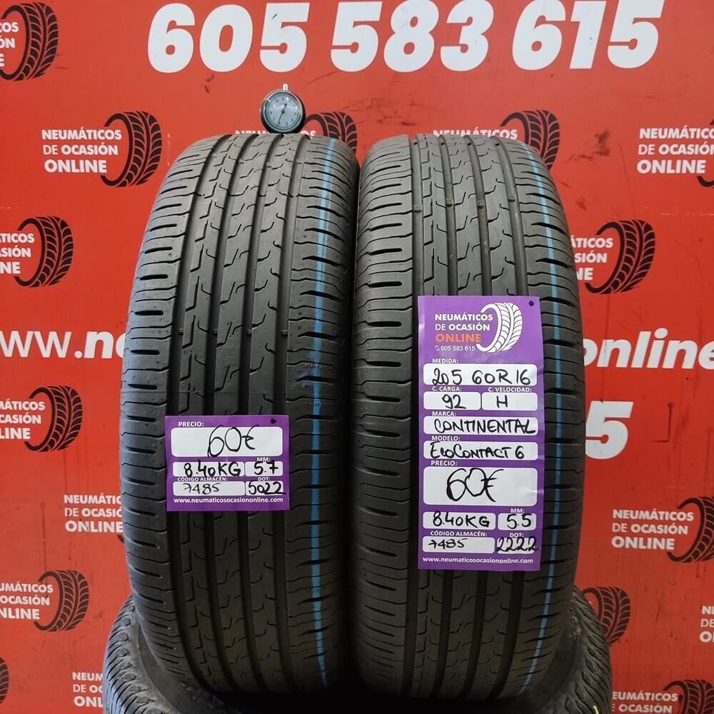 2x 205 60 R16 92H 5.7/5.5mm Continental Eco Contact 6 Ref.7485