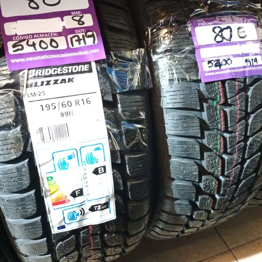 [Ref.5400] [Ref.5400] 2x 195 60 R16 89H 8.0/8.0mm Bridgestone Blizzak LM-25 Ref.5400