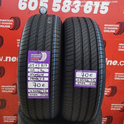 [Ref.7769] [Ref.7769] 2x 215 65 R17 103V XL S1 5.2/5.3mm Michelin Primacy 4 Ref.7769