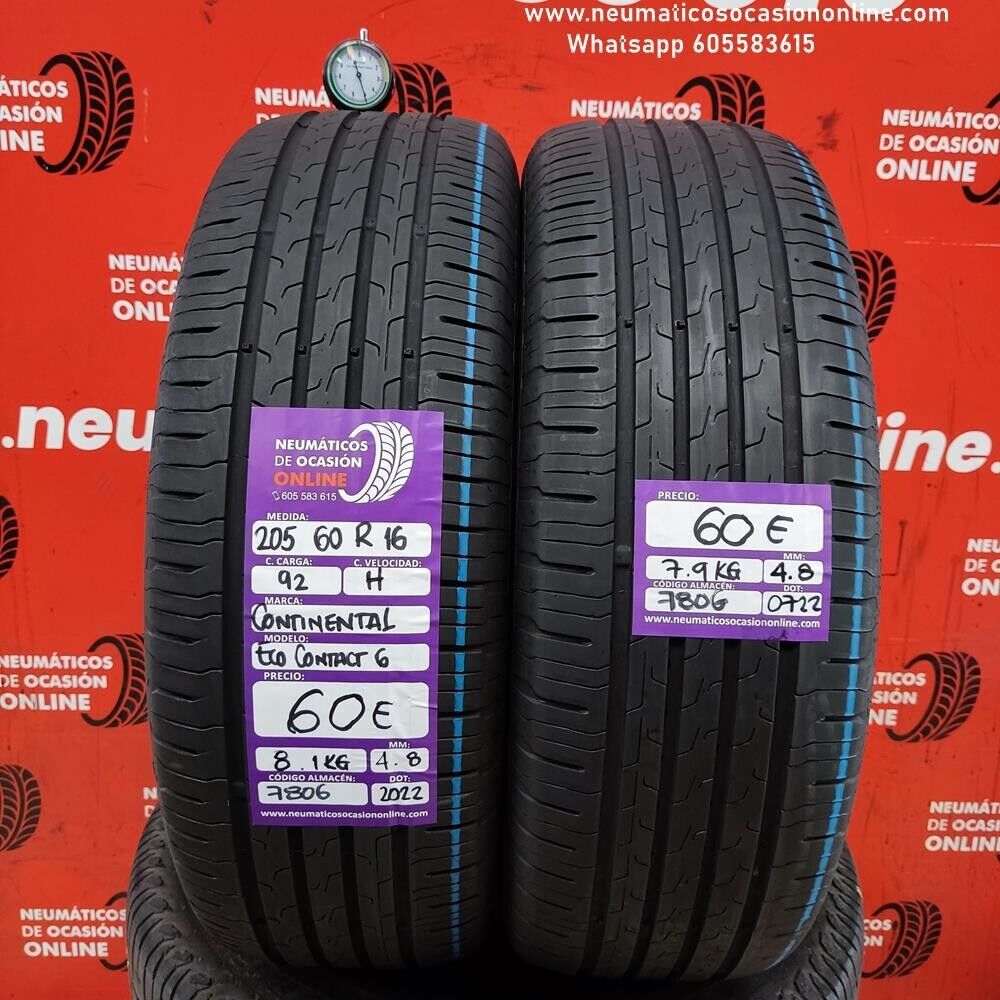 2x 205 60 R16 92H 4.8/4.8mm Continental Eco Contact 6 Ref.7806