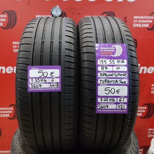 [Ref.5607] [Ref.5607] 2x 195 55 R 16 87H 6.0/6.1mm Bridgestone Turanza T005 Ref.5607