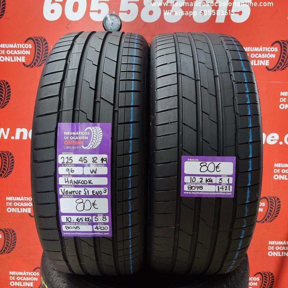 [Ref.8078] 2x 225 45 R19 96W 5.8/5.1 mm Hankook Ventus S1 Evo 3 Ref.8078