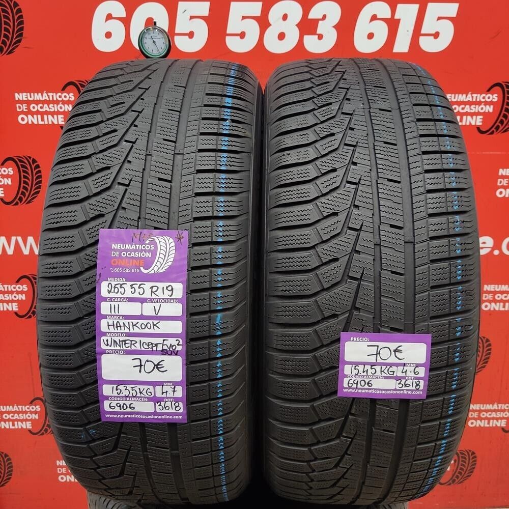 [Ref.6906] 2x 255 55 R19 111V M+S 4.6/4.7mm Hankook Winter Evo2 Ref.6906