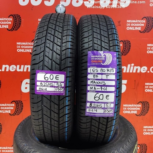 [Ref.8614] [Ref.8614] 2x 165 80 R15 87T 5.4/5.1 mm Maxxis MA-701  Ref.8614