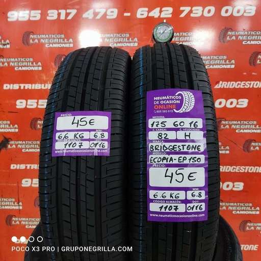 [Ref.1107] [Ref.1107] 2 X 175 60 R 16 82H 6.8/6.8mm Bridgestone Ecopia Ep150 Ref. 1107