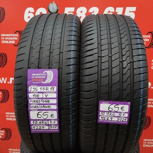 [Ref.4229] [Ref.4229] 2x 235 55 R18 100V 5.1/5.1mm Firestone Roadhawk Ref.4229