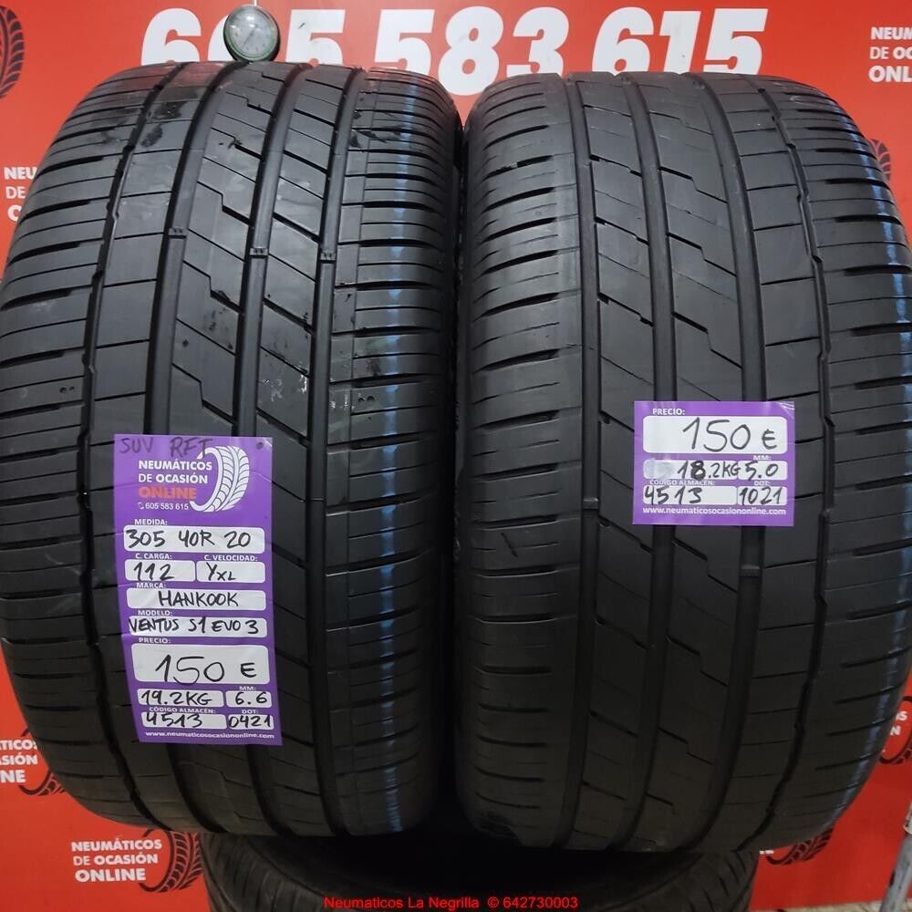 [Ref.4513] 2x 305 40 R20 112Y XL SUV RFT 6.6/5.0mm Hankook Ventus S1 Evo3 Ref.4513